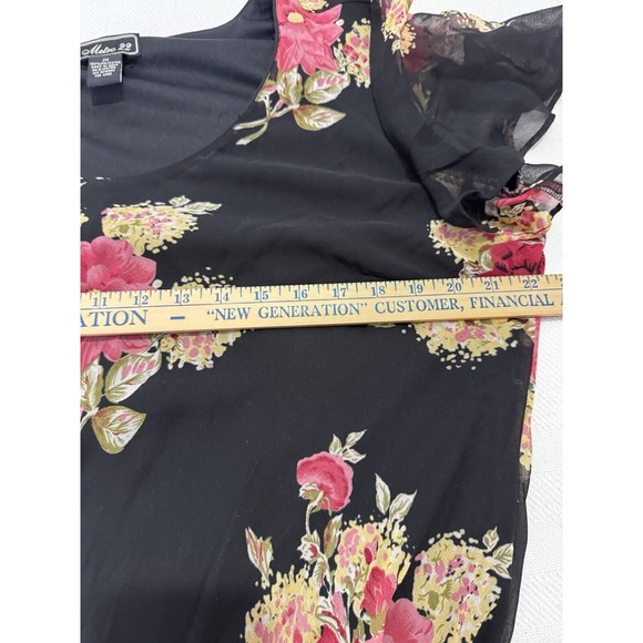 Metro 22 Ladies 2X Black Dress, With Floral Sheer Overlay BoHo - Picture 12 of 12